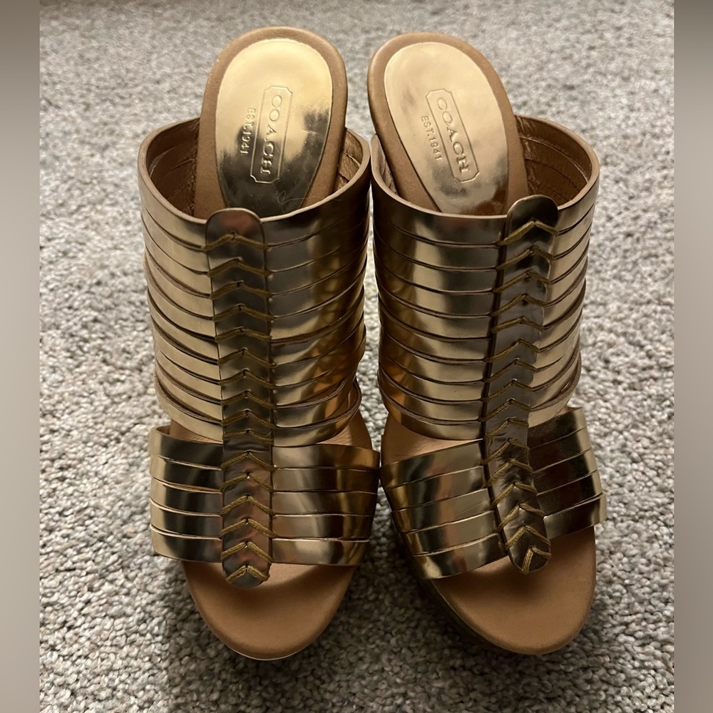 Coach gold wedge sandals